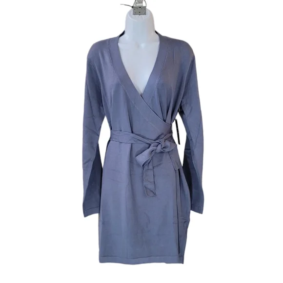 blue wrap sweater dress Maison Blue Suede Manon Dress